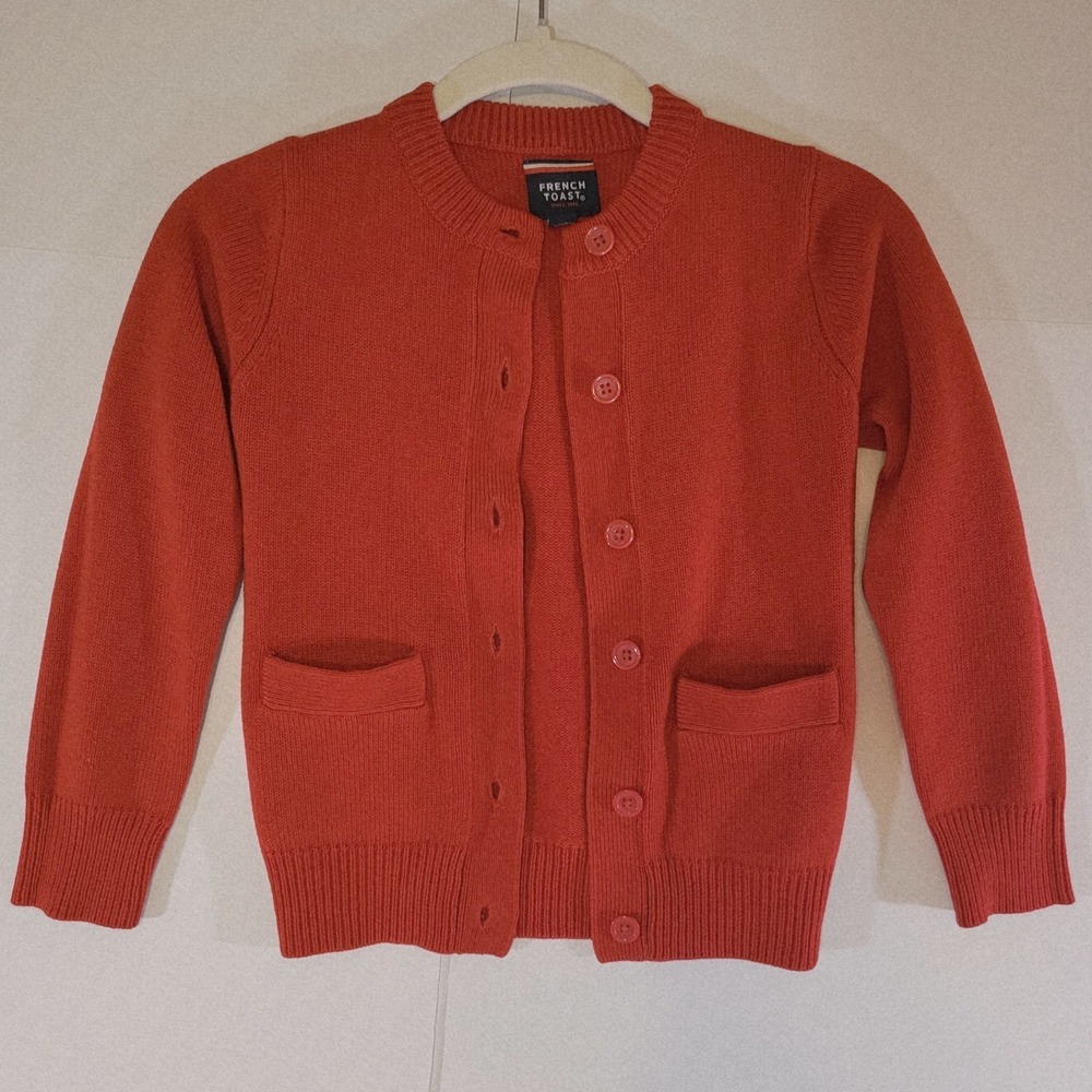 French Toast Girls Red Cardigan Sweater Crew Neck Button Front‎ SZ S (6/6X)
